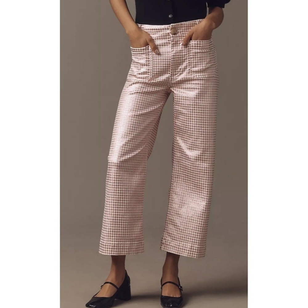 Maeve High-Rise Pink Gingham Wide-Leg Jeans
